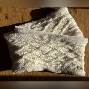 UGG Cream Knit Infinity Scarf with Faux Fur Trim and Lining